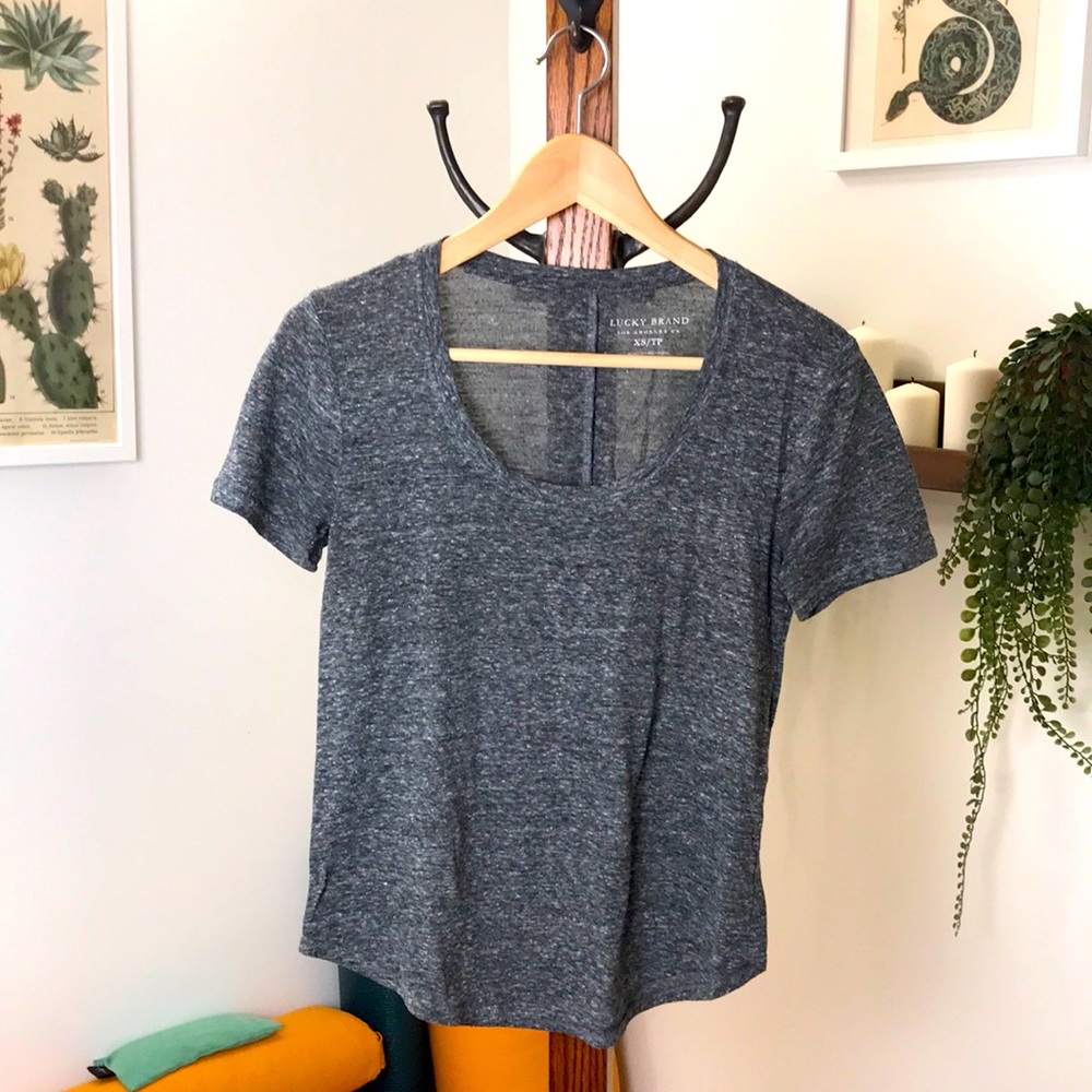 Lucky Brand Marled Heather Gray Slub Knit Scoop T-shirt Tee Top Shirt S/S XS